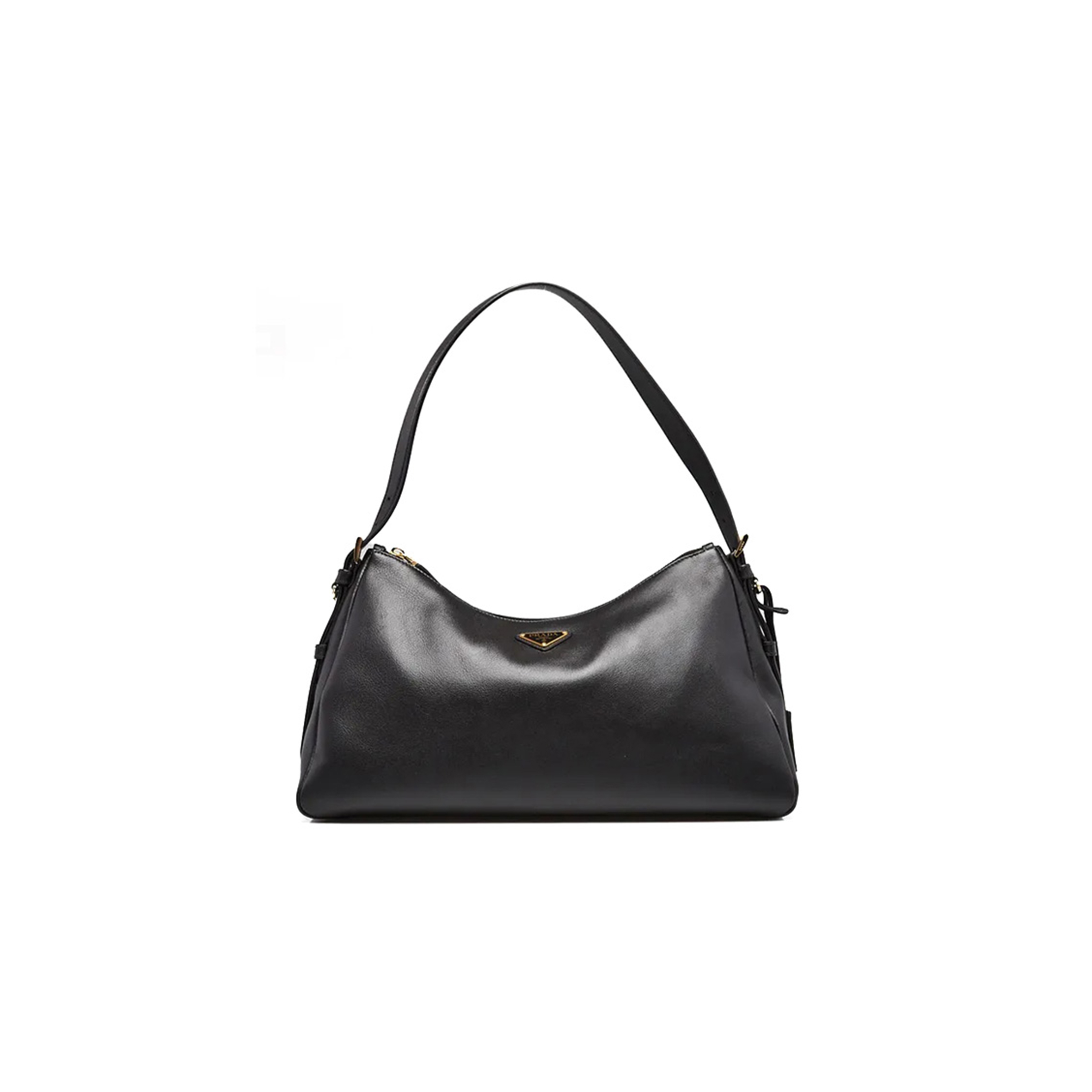 Pra*a black soft grain calfskin leather large aimee shoulder bag 1bc228 (39*23*12cm)